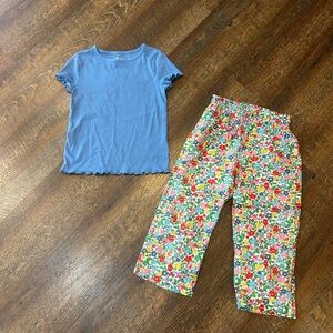 Mini Boden Colorful Floral Capri’s & Art Class Shirt 8